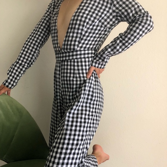 Checkered jumpsuit with plunging neckline - Picture 7 of 7